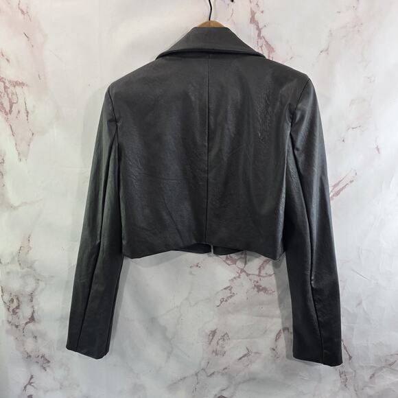 Naked Wardrobe Jacket Womens Small Black Blazer Faux Vegan Leather Moto Crop - Picture 6 of 12